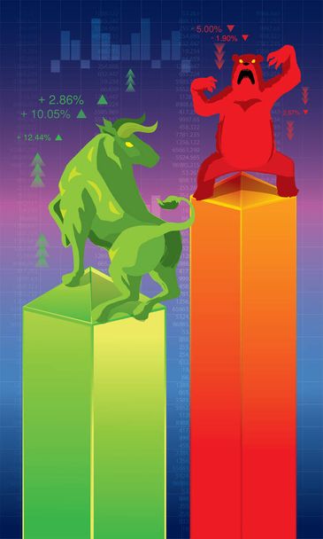 Vector van de stier en beer, die de trends van de aandelenmarkt vertegenwoordigen.. - Vector, afbeelding