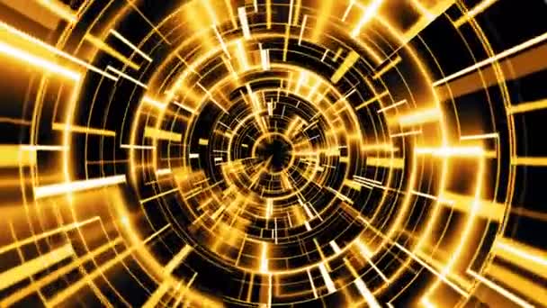 Abstract technology geometric tunnel moving.  Futuristic digital gold color background - Footage, Video