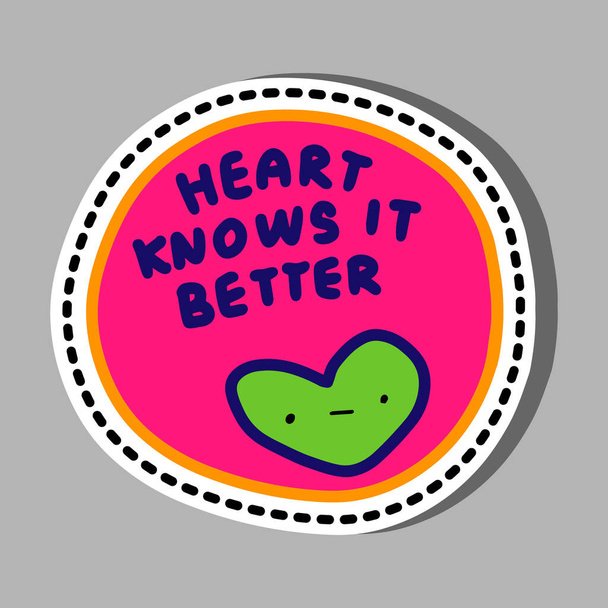 Hearts tudja, hogy jobb kézzel rajzolt vektor illusztráció pin matrica patch szomorú szimbólum zöld rózsaszín - Vektor, kép
