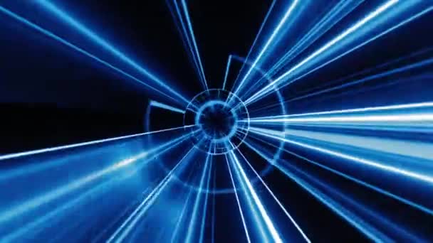 Abstracte technologie geometrische tunnel in beweging. Futuristische digitale blauwe kleur achtergrond - Video
