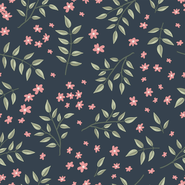 Lovely hand drawn branches seamless background, doodle leaves background, great for textiles, banners, wallpapers - vector design - Vetor, Imagem