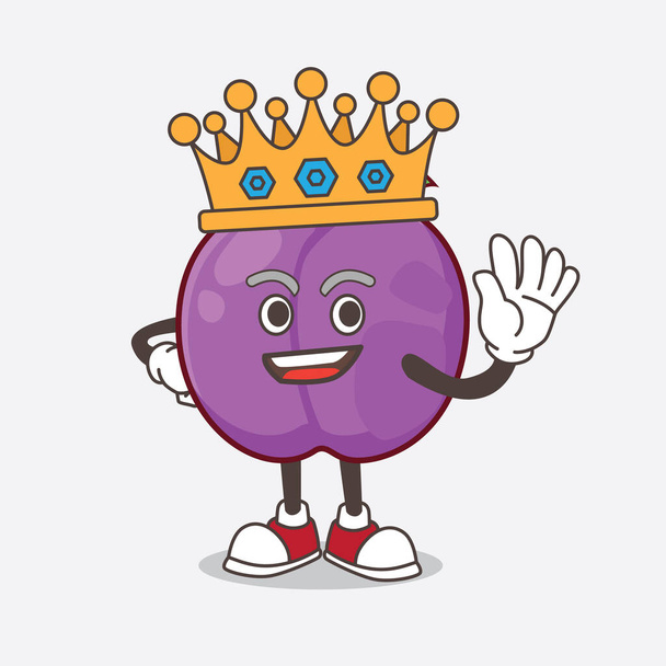 漫画のマスコットのデザインで王の様式化された梅の果物の漫画のキャラクターの写真 - ベクター画像