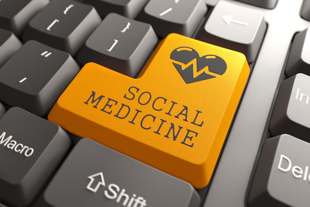 toetsenbord sociale geneeskunde oranje knop. - Foto, afbeelding