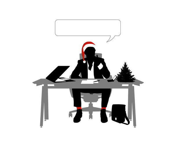 Uomo d'affari a Natale cappello rosso seduto nella sua scrivania ufficio
 - Foto, immagini