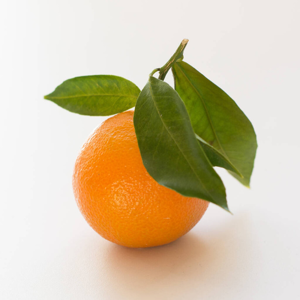 Mandarin fruit. Fresh raw tangerine with leaves.  - Фото, изображение