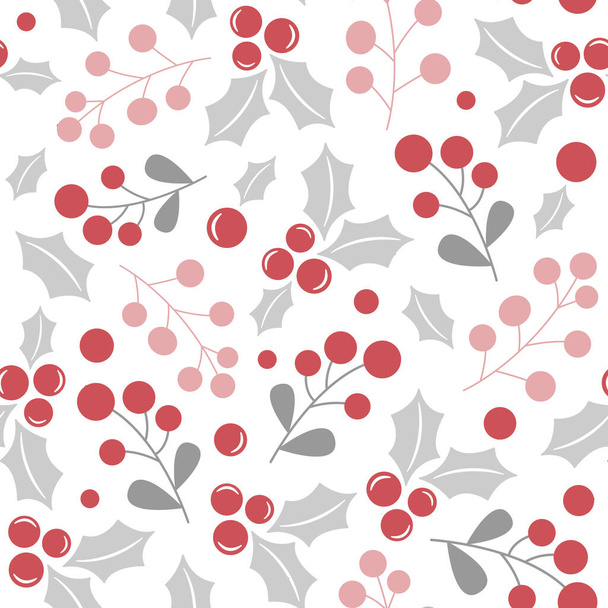  Vector seamless pattern with christmas holly berries; isolated on white; Christmas design for greeting card, gift box, wallpaper, wrapping paper, fabric, web design. - Vector, Imagen