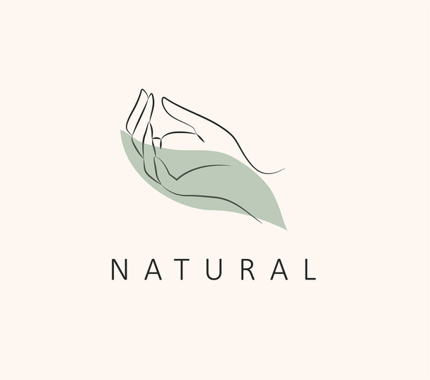 Logo design template in trendy linear minimal style. Vector abstract hands. Abstract symbol for organic products, beauty cosmetics, jewellery and hand crafted. - Vector, Imagen