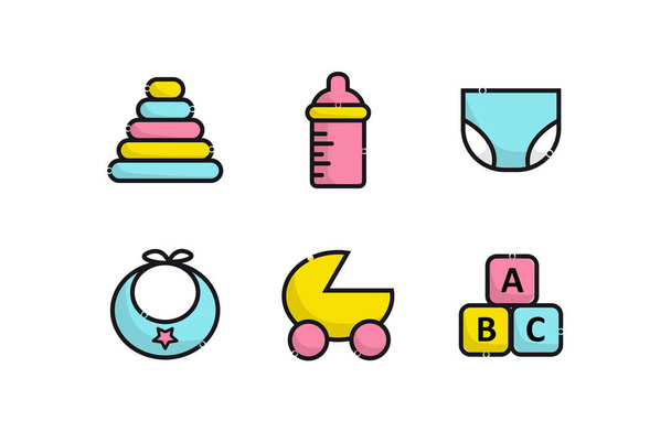 Icons for children, baby supplies, toys - Vector, Image