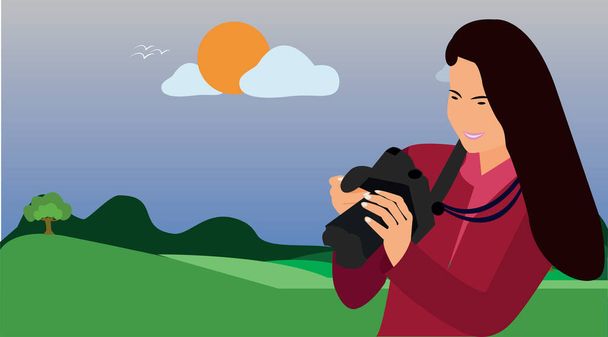 photographer vector flat design with nature background  - Vector, Image
