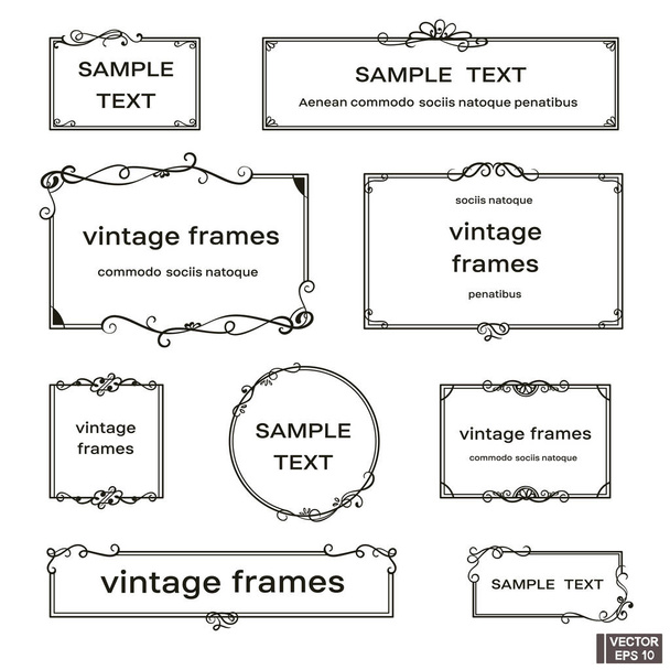 Set of vintage frames with scrolls and curls isolated on white background. - Vetor, Imagem