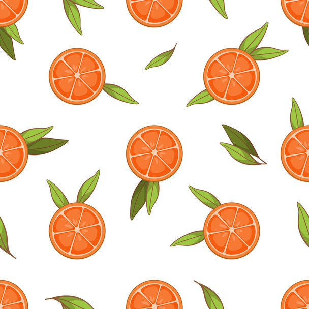  Vector seamless oranges pattern; juicy background for fabric, wallpaper, wrapping paper, package, textile, web design. Isolated on white. - Διάνυσμα, εικόνα