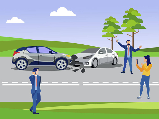 Accident on the road, crash two cars collided. In minimalist style. Cartoon flat - Photo, Image
