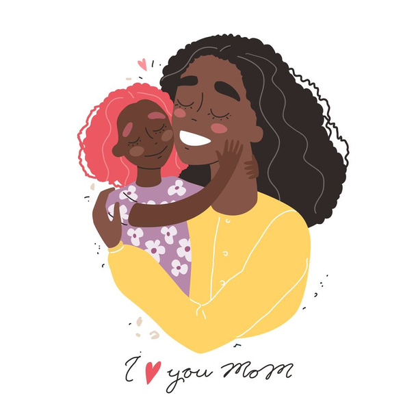 Mothers day greeting card. Black african american mother hugs baby. Family holiday and togetherness. Vector eps 10 - Vektori, kuva
