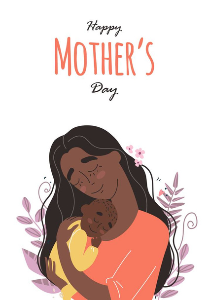 Mothers day greeting card. Mother hugs baby. Family holiday and togetherness. Vector eps 10 - ベクター画像