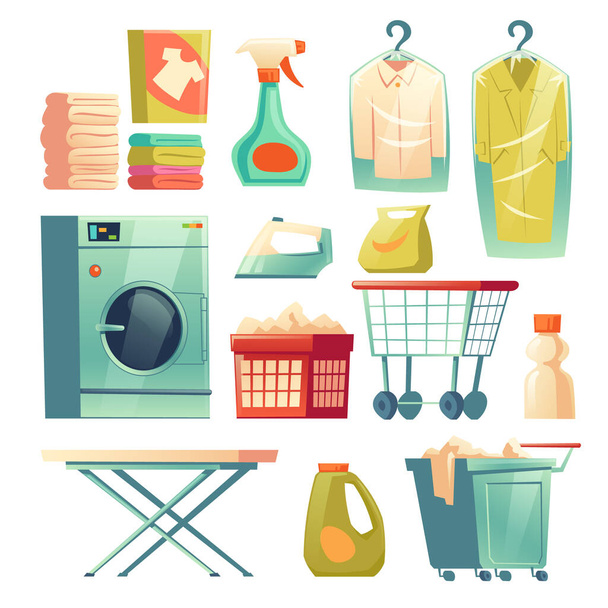 Serviço de limpeza a seco, equipamento de lavandaria
 - Vetor, Imagem