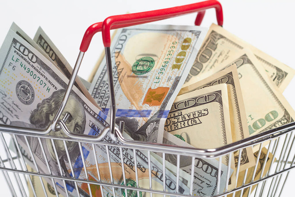 dollars in shopping basket, shopping concept  - Zdjęcie, obraz
