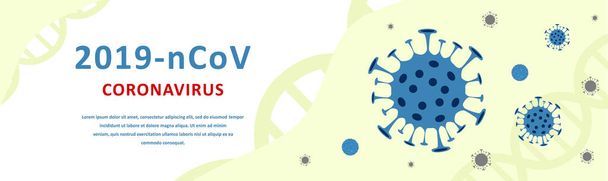 Роман Coronavirus 2019-nCoV. Вирусная болезнь Ухана, вирусная инфекция. Веб-баннер с клеточным вирусом Короны. Линейный стиль контура. Векторная иллюстрация
. - Вектор,изображение