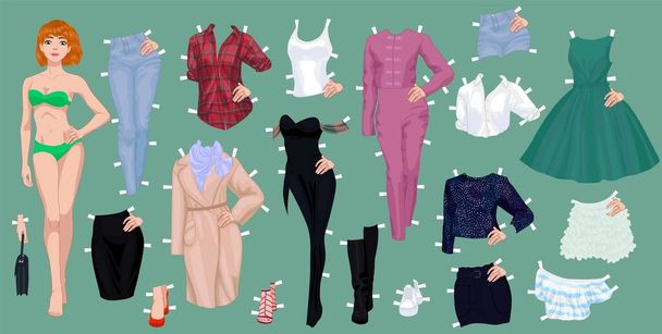 Paper doll of a pretty girl with clothes - Vector, Image