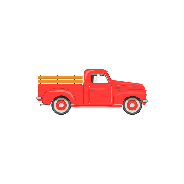 Ilustración vectorial de la vieja escuela Farmer 's Red Pickup Truck para su cartel Flyer Invitación Postal Banner Design. icono de recogida de coche EPS10
 - Vector, Imagen