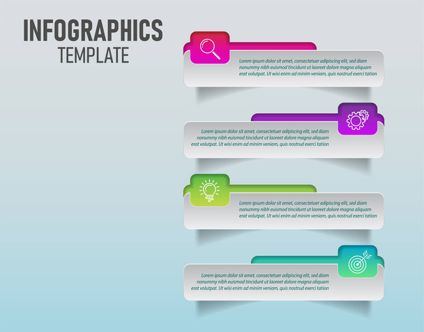 O vetor de modelo de infográficos coloridos para o seu planejamento de negócios com 4 passos, elementos infográficos da linha do tempo para o seu marketing. vetor plano
. - Vetor, Imagem