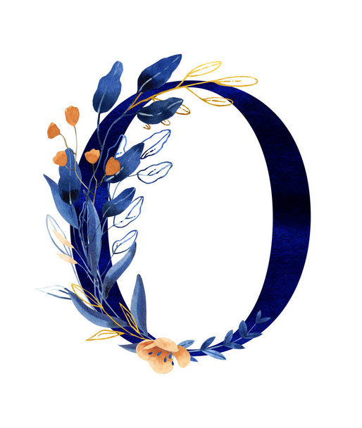 Watercolor letter o - hand painted floral monogram, logo - Фото, зображення
