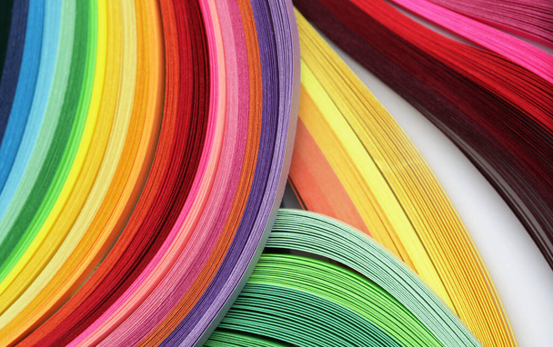 Abstract gradient rainbow color wave curl strip paper background. Template for prints, posters, cards. - Fotó, kép