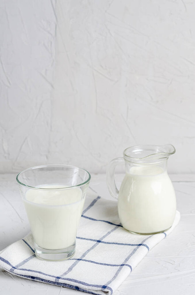 Homemade fermented drink kefir napkin on a white background, copy space, place for text. Sour milk drink, sourdough for yeast bacterial fermentation, intestinal health concept. Close-up - Foto, imagen