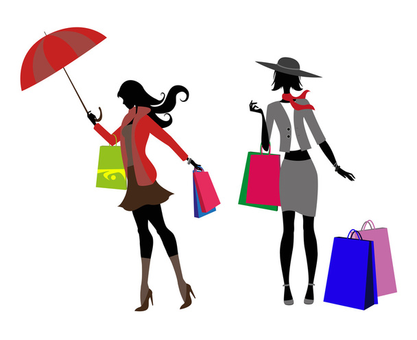 女の子とショッピング - ベクター画像