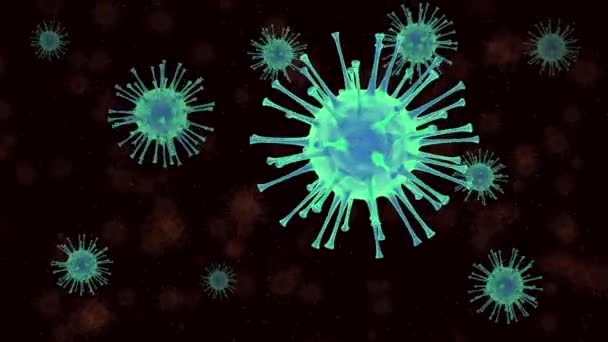 3D καθιστούν λαμπερό coronavirus επιπλέουν μέσα στο ανθρώπινο σώμα, σε σκούρο φόντο. - Πλάνα, βίντεο