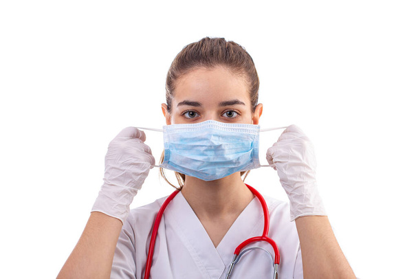 Hospital nurse use protective mask - Foto, Imagen