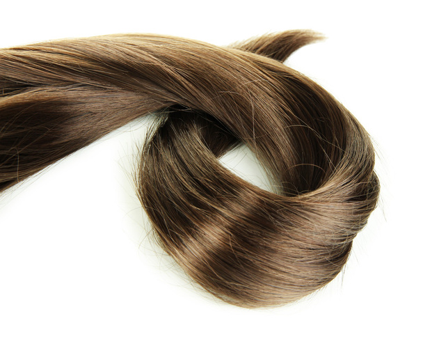 Shiny brown hair isolated on white - Fotoğraf, Görsel