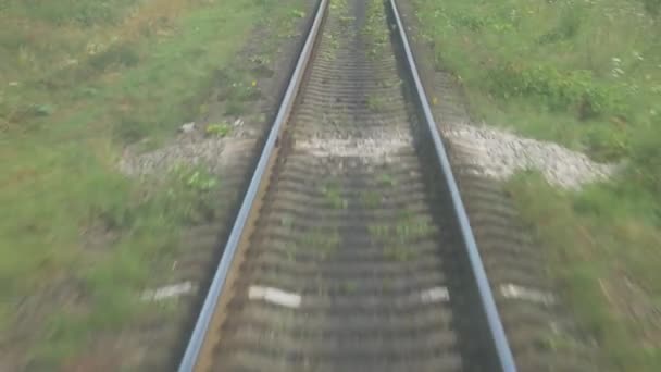 Rail System in Motion at Green Trees Background - Felvétel, videó