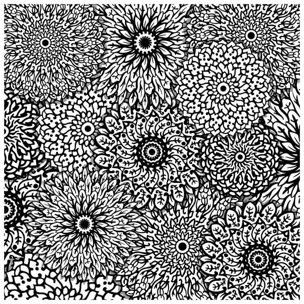 Мандала цветок каракули, замысловатый узор для обложки, линии искусства
 - Вектор,изображение