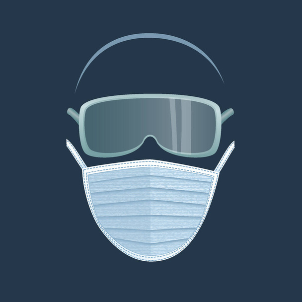 Protective glasses and medical respiratory mask. Easy apply to any face front view. - Vektör, Görsel