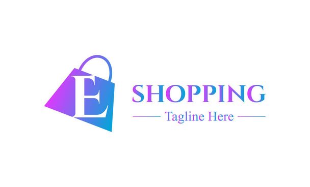 ショッピングバッグにアブストラクト文字e 。抽象的なショッピングロゴ。オンラインショップロゴ - ベクター画像