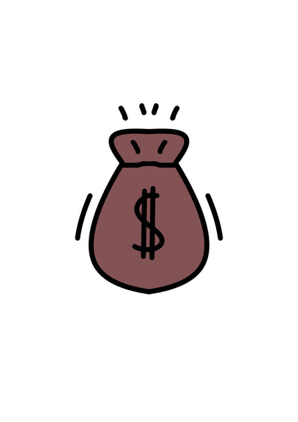 Bolsa de dinero, caricatura. Ilustración sobre el tema de los negocios y las finanzas. Dólares en la bolsa
. - Foto, imagen