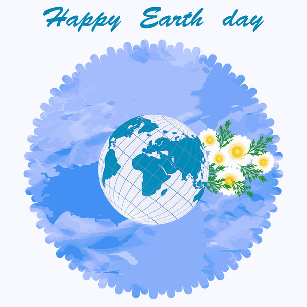 Globe - a bouquet of daisies - abstract background in grunge style - round icon - art, vector. Ecology: Happy Earth Day - Vector, Image