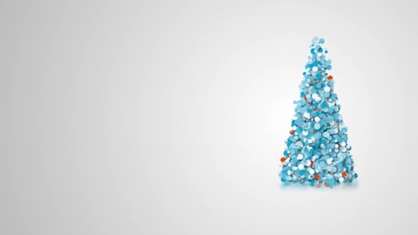 απλή κάρτα χαιρετισμού βίντεο με χαρούμενα Χριστούγεννα και διακοπές του νέου έτους περιστρεφόμενα σωματίδια σε σχήμα ενός κομψού χριστουγεννιάτικου δέντρου - Πλάνα, βίντεο