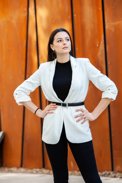 Portrait Of Successful Business Woman. Active lifestyle. Modern business girl outside. Female Leader. Beautiful russian girl. Success concept. - Valokuva, kuva
