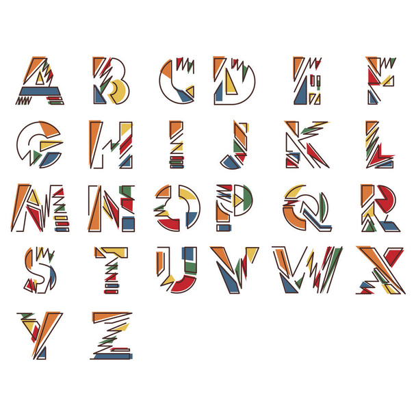Σύγχρονη γραμμική τυπογραφική αλφάβητο σε ένα σύνολο. Περιέχει ζωντανά χρώματα και minimal design. Γράμματα από το A στο Z. Εικονογράφηση διανύσματος. - Διάνυσμα, εικόνα