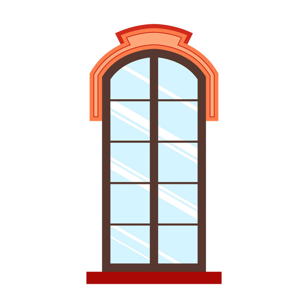 Részletes fából készült ablakkeret kilátás elszigetelt ház falán. Építészeti tervezés kültéri vagy kültéri nézet, épület és otthoni téma. Vektorillusztráció. - Vektor, kép