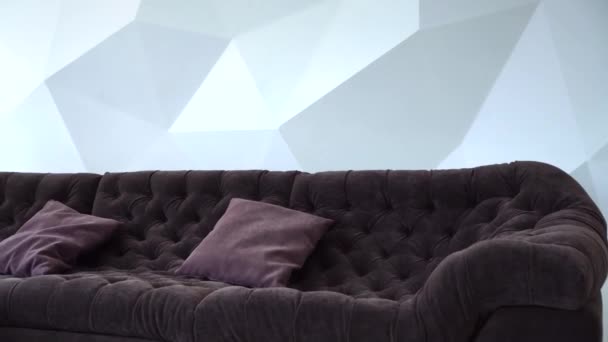 Όμορφος καφέ καναπές στο σαλόνι - Πλάνα, βίντεο