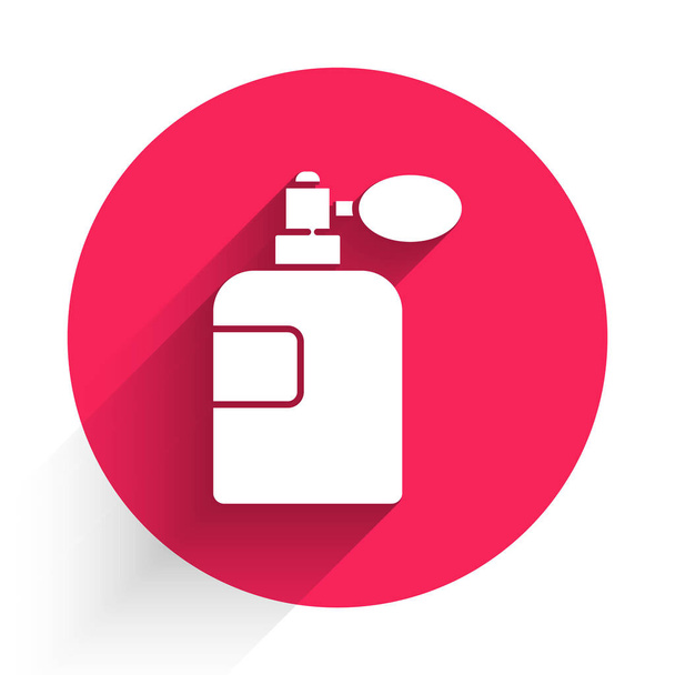 White Perfume icon isolated with long shadow. Red circle button. Vector Illustration - Vector, Image