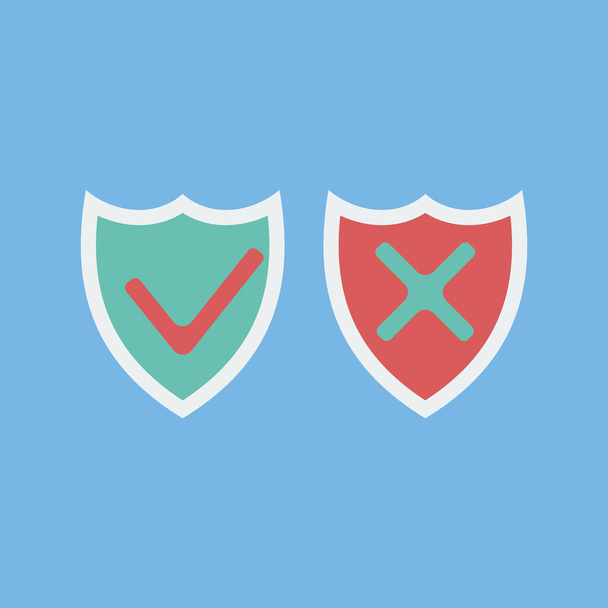 A set of shields with a tick and a cross. Vector design elements. Editable image. - Vector, Image