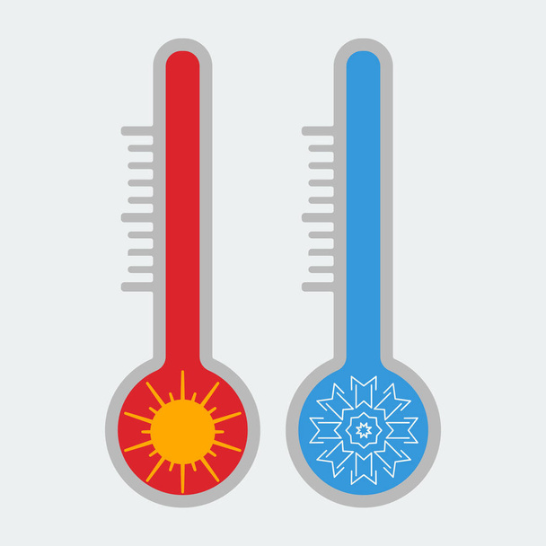 Εικόνα θερμόμετρου. Ζεστό και κρύο. Καλοκαίρι και χειμώνας. Διάνυσμα - Διάνυσμα, εικόνα
