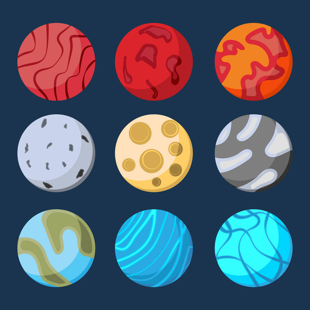Een verzameling symbolen van planeten in een vlakke stijl. Vectorplaneten iconen. - Vector, afbeelding