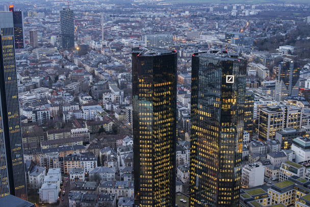 night city and Deutsche Bank in Frankfurt Germany - Foto, imagen