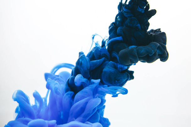 Μείγμα μαύρου και κλασικού μπλε μελανιού σε νερό που απομονώνεται σε λευκό φόντο. - Φωτογραφία, εικόνα