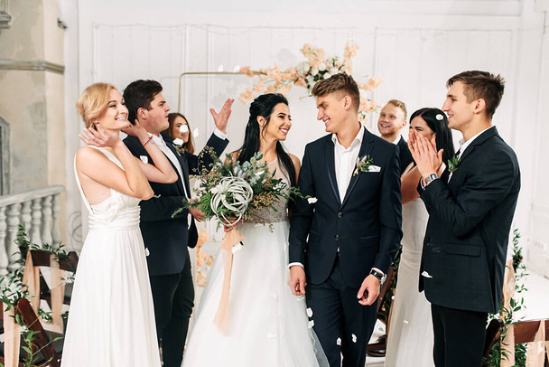 Guests congratulate a couple of newlyweds - Photo, Image