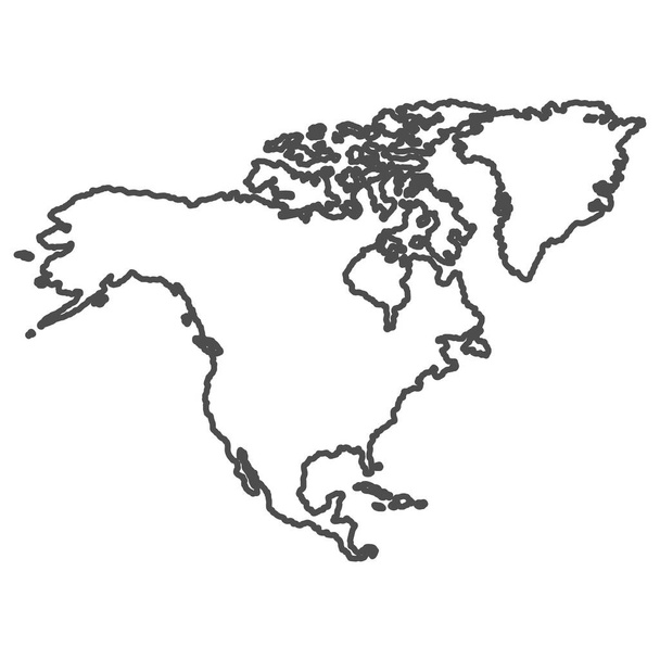 Ameryka Północna szkicuje mapę świata, ilustracja wektora odizolowana na białym. Mapa kontynentu Ameryki Północnej, koncepcja sylwetki linii  - Wektor, obraz